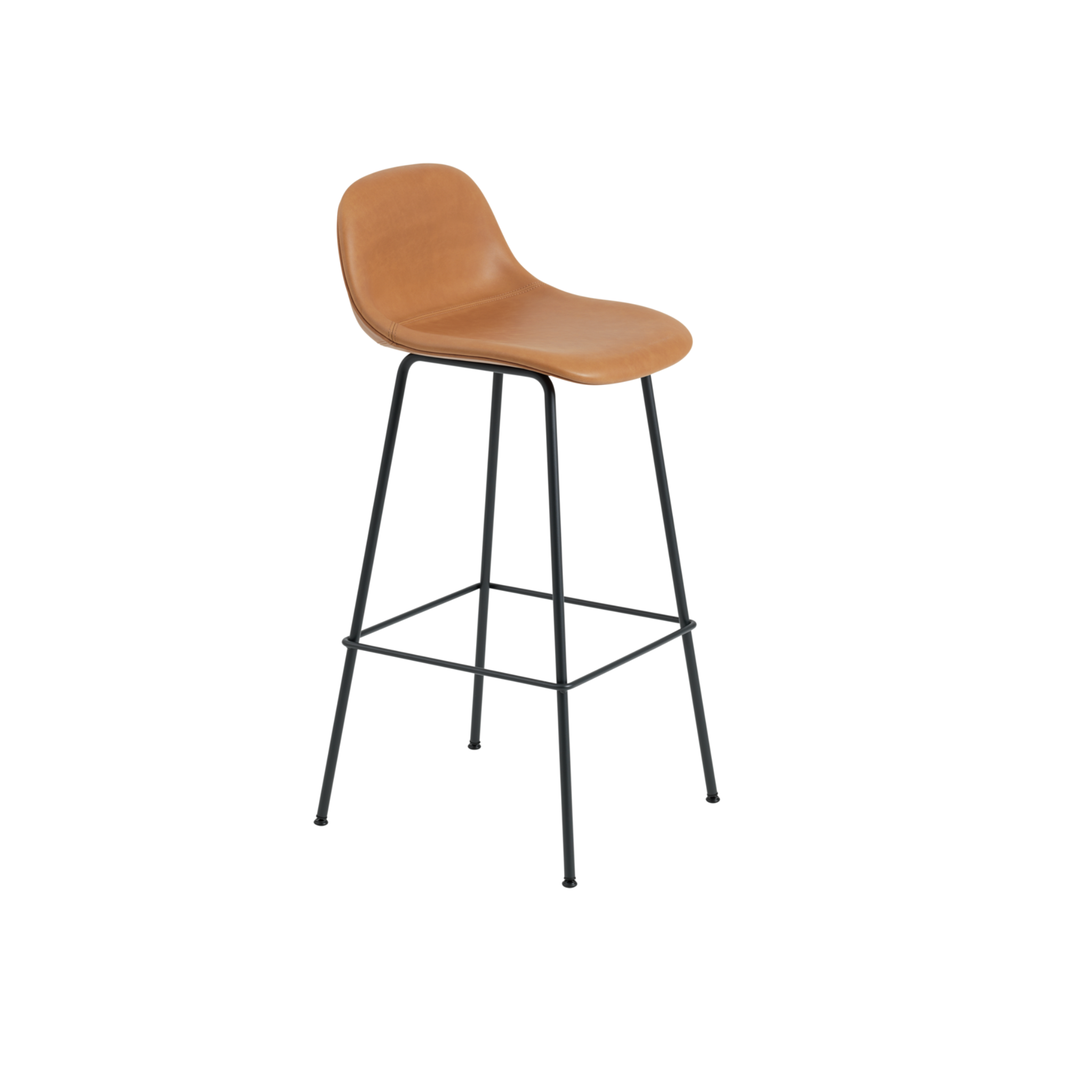 Fiber Counter Stool / Steel Black / Cognac leather
