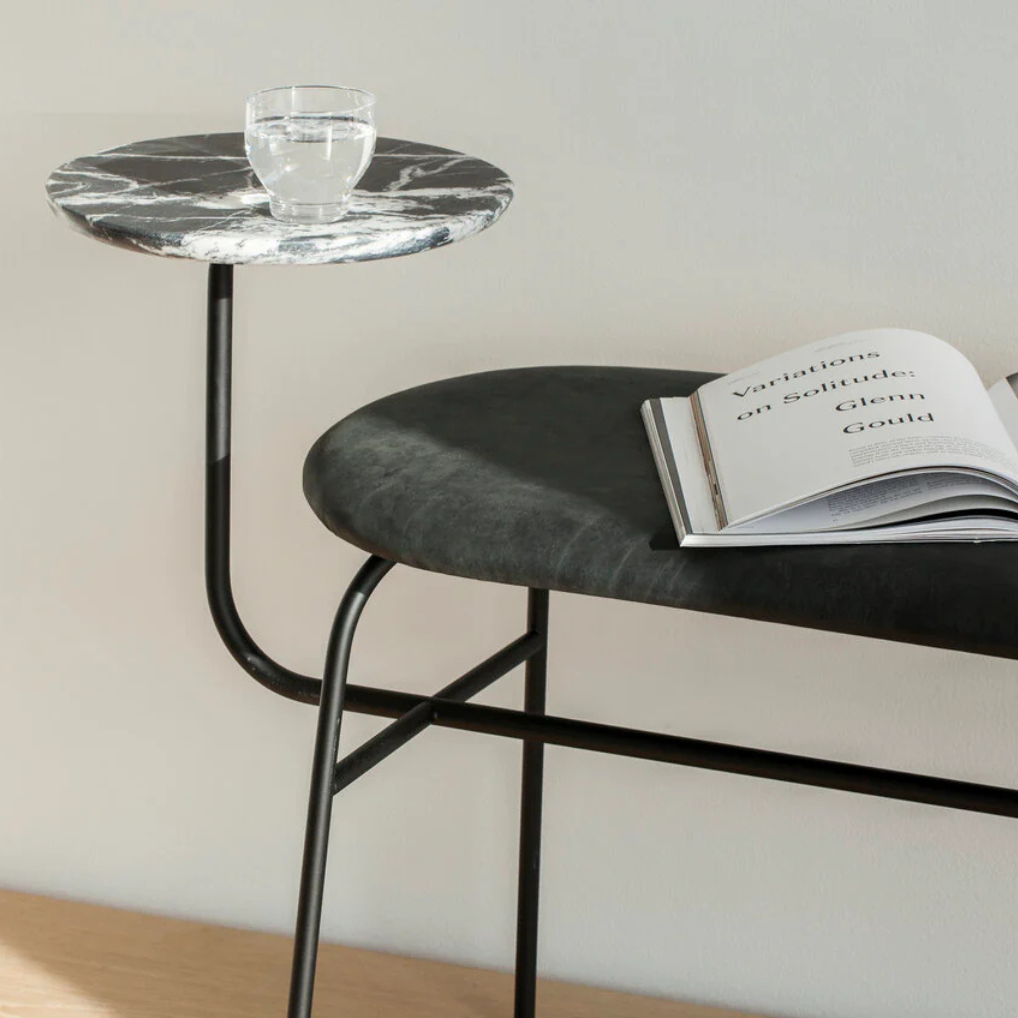 Afteroom Bench - Nero Marquina - Leather Dunes Anthrazite 21003