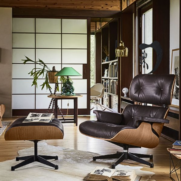 Eames Lounge Chair & Ottoman - Black-pigmented walnut / Leather Natural Chocolate