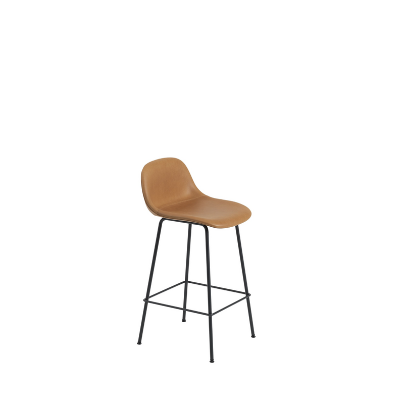 Fiber Bar Stool / Steel Black / Cognac leather