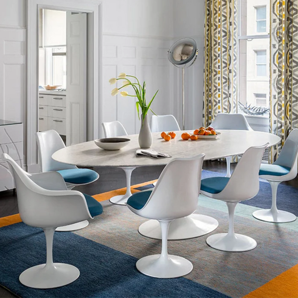 Saarinen Oval Dining Table 244 / White / Arabescato marble Coated