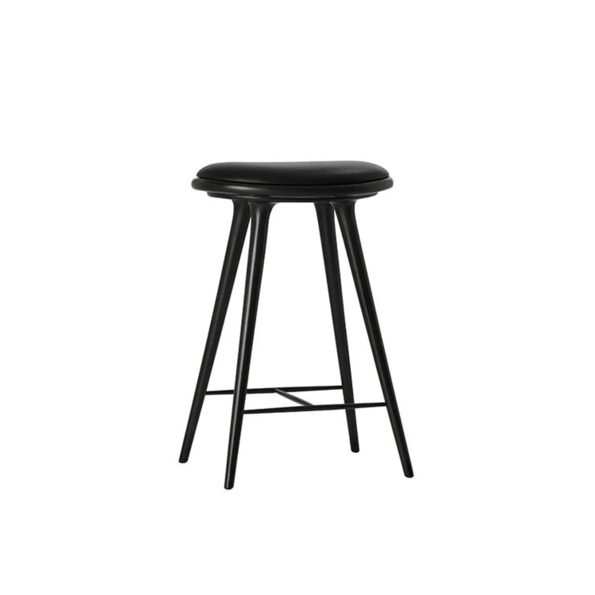 High Stool / Black stained beech / Leather Black